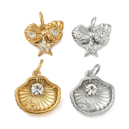304 Подвески из нержавеющей стали и хрустальных стразов, Подвески в форме ракушек и морских звезд