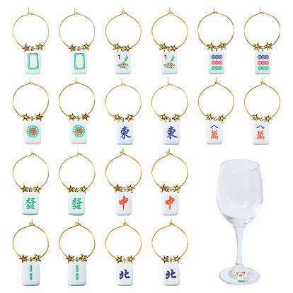 20 шт. 10 стили латунные подвески для бокалов для вина, маджонг, с подвесками из сплава и смолы