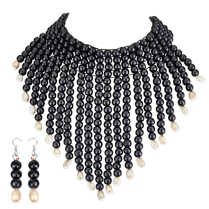 Комплекты этнических ожерелий и серег из деревянных бусин