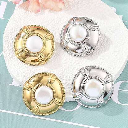 304 из нержавеющей стали серьги, с бисером пресноводного жемчуга, плоско-круглые, ионное покрытие (ip)