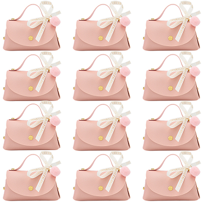 12шт. пакетики из искусственной кожи в форме сумочки для свадебных конфет и подарков, с полиэстерными лентами и металлическими гвоздиками, золотые