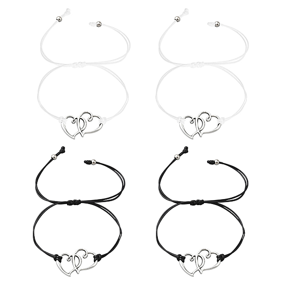 6 шт. 2 цветные регулируемые браслеты из сплава и вощеного шнура для женщин, сердце