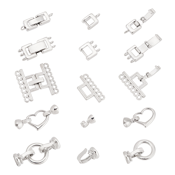 10Sets 5 Style Brass Fold Over Clasps, Mixed Shapes