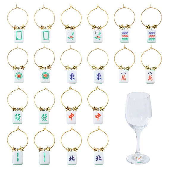 20 шт. 10 стили латунные подвески для бокалов для вина, маджонг, с подвесками из сплава и смолы