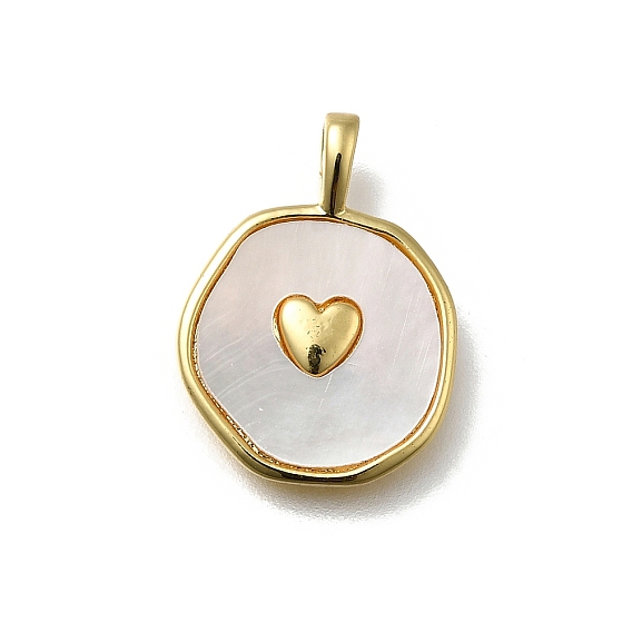 Подвески из латуни из натуральных ракушек, плоский круглый с сердечками, без кадмия и без свинца, стойки покрытие, долговечный