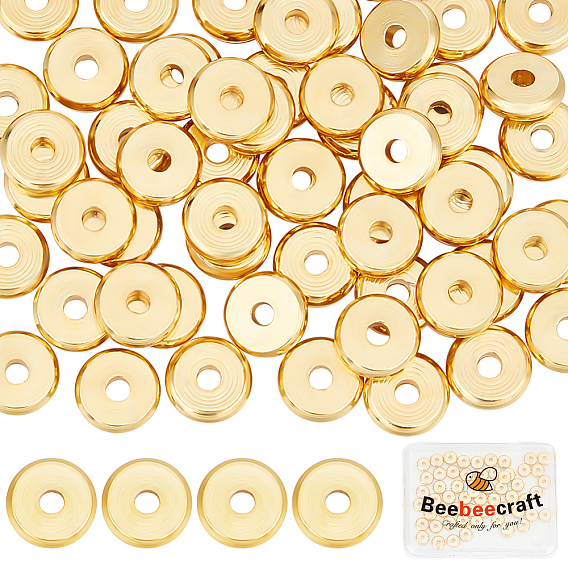 100 латунные бусины шт., долговечный, Плоский круглый / диск, Heishi бусы