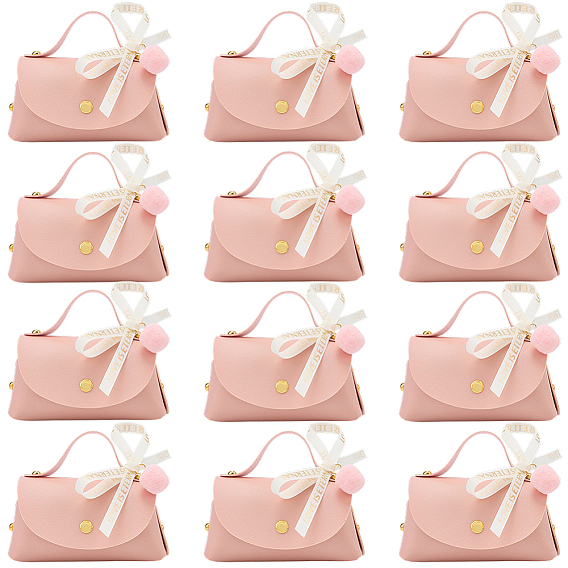 12шт. пакетики из искусственной кожи в форме сумочки для свадебных конфет и подарков, с полиэстерными лентами и металлическими гвоздиками, золотые