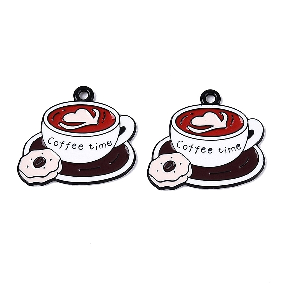 Подвески из эмалевого сплава с краской для выпечки, кофе с пончиками, чёрные