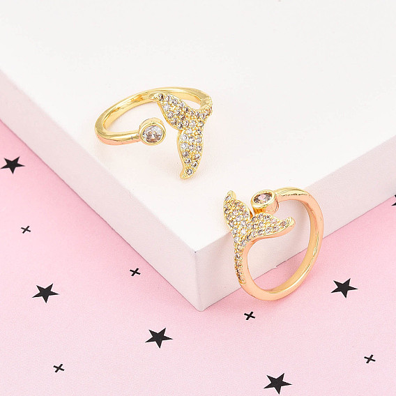 Латунные кольца-манжеты с микропаве и прозрачным цирконием для женщин, без кадмия и без свинца, русалка русалки