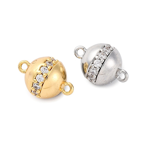 Магнитные застежки из латуни с микропейвом и прозрачным кубическим цирконием, без кадмия, без никеля и без свинца, круглые