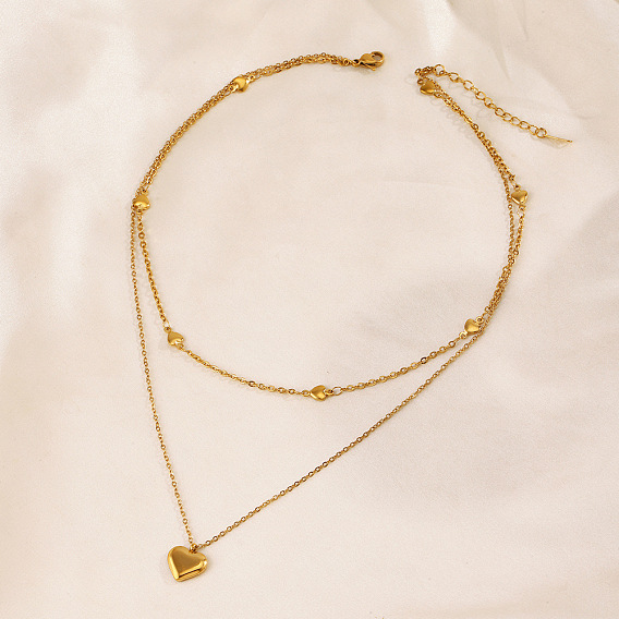 Двухслойные ожерелья из нержавеющей стали с подвеской в форме сердца для женщин