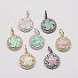 Brass Cubic Zirconia Charms, with Synthetic Opal, Flat Round, Cadmium Free & Lead Free