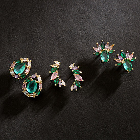 Geometric Copper 18K Gold Zircon Earrings for Women - Luxurious and Unique Jewelry