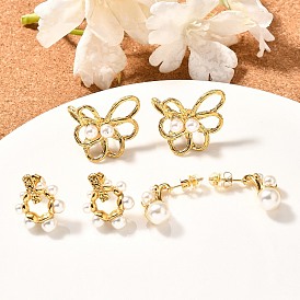 304 из нержавеющей стали серьги, с жемчугом из раковины , реальный 18 k позолоченный