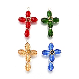 Стеклянные бусы подвески, с латунными бусинами и экологически чистой медной проволокой, крестик