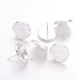PandaHall Elite Brass Earring Settings, Stud Earring Findings, Flat Round