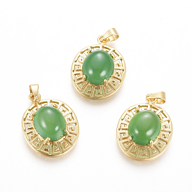 Латунные микро проложить кубического циркония подвески, долговечный, с окрашенным и подогретым агатом, овальные