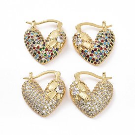 Boucles d'oreilles créoles épaisses coeur zircone cubique, bijoux en laiton doré pour femme
