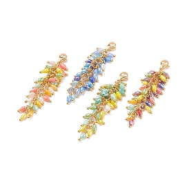 Grappe galvanoplastie perles de verre pendentif décoration, avec ton doré 304 fermoirs mousqueton en acier inoxydable