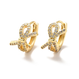 Clear Cubic Zirconia Bowknot Hoop Earrings, Brass Hinged Earrings for Women, Cadmium Free & Nickel Free & Lead Free