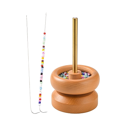 Wooden Manual Seed Bead Spinner Holder, Speedy Bead Loader, for Stringing Beads Quickly