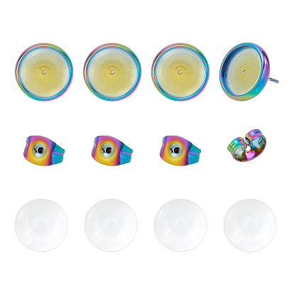 Наборы для самостоятельного изготовления полукруглых сережек-гвоздиков, включая вакуумное покрытие PVD 304 серьги-гвоздики из нержавеющей стали и прозрачные стеклянные кабошоны