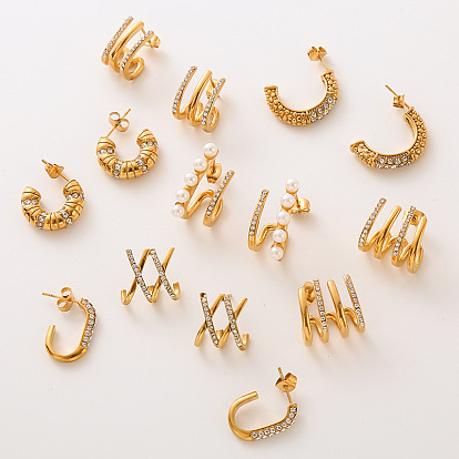 Серьги шпилька нержавеющая сталь, с искусственным жемчугом и прозрачным кубическим цирконием