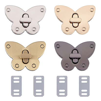 4 Sets 4 Colors Alloy Bag Twist Lock Clasps, Handbags Turn Lock, Butterfly