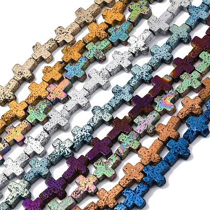 Гальванические бусины из натуральной лавы, крестик