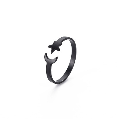 Men's Iron Cuff Finger Rings, Open Rings, Cadmium Free & Lead Free, Moon with Star