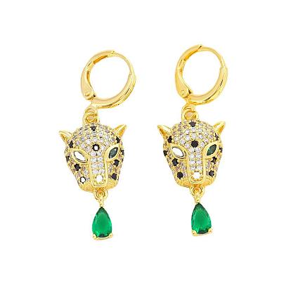Chic Leopard Head Earrings with Zirconia Stones and Gold Plating - Fashionable Animal Ear Drops for Women