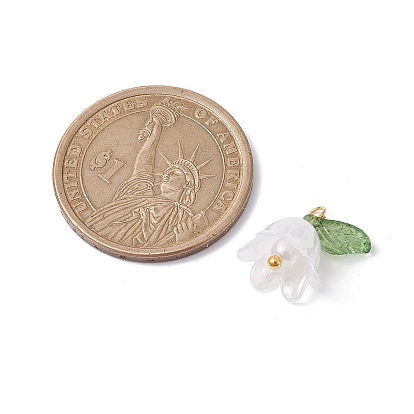 White Lily Flower Charms & Flora Leaves Beads, with Brass Loops