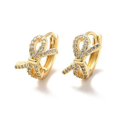 Clear Cubic Zirconia Bowknot Hoop Earrings, Brass Hinged Earrings for Women, Cadmium Free & Nickel Free & Lead Free