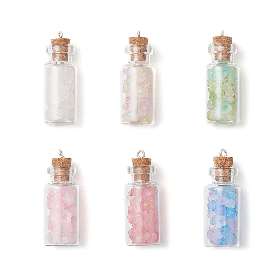 6шт. стеклянные бутылки подвески, с пробковой пробкой и акриловыми бусинами, железные