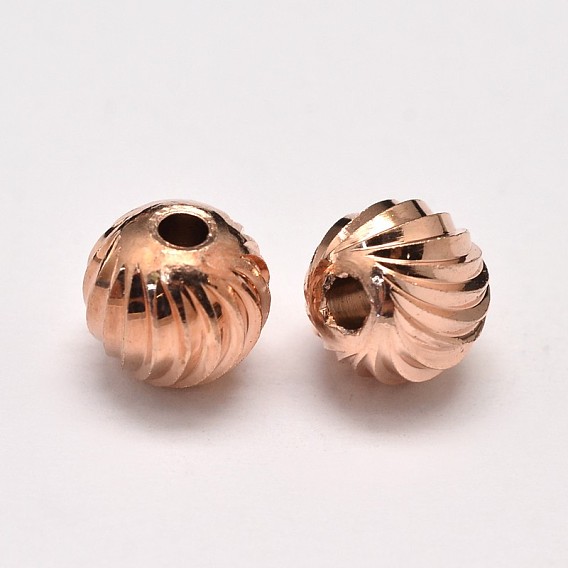 PVD Vacuum Plating Brass Corrugated Round Beads, Cadmium Free & Lead Free, 8mm, Hole: 2mm