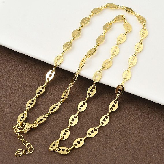 Овальные звенья цепи с полым сердцем из латуни для женщин, стойки покрытие, долговечный, без свинца и без кадмия