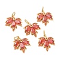 SHEGRACE Brass Micro Pave Cubic Zirconia Pendants, Autumn Leaf Charms, Cadmium Free & Nickel Free & Lead Free, Red