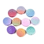 Two Tone Color Baking Paint Opaque Glass Beads, Flat Round with Flower Pattern