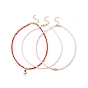 3Pcs 3 Style Glass Seed & Brass Heart Beaded Necklaces Set, Alloy Enamel Rose Charm Necklaces for Women