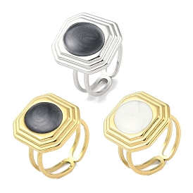 Ion Plating(IP) 304 Stainless Steel Enamel Octagon Cuff Finger Rings, Open Rings for Women