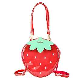 Cute Strawberry PU Leather Backpacks, Also as Handbag, Crossbody, Shoudler Bag, with Clear Window, for Women Girls