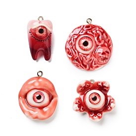 Eyeball Theme Opaque Resin Enamel Pendants, with Platinum Iron Loop