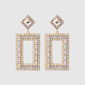 Exaggerated Fashion Alloy Inlaid Rhombus Earrings for Women - Full Diamond, Geometric Party Ear Jewelry.