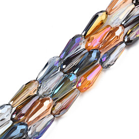 Electroplate Transparent Glass Beads Strands, AB Color Plated, Faceted, Teardrop