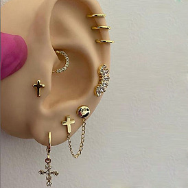Boho Cross Chain Earring Set - 6 Pieces, Clip-on Style for Non-Pierced Ears