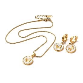 Mariposa 304 conjunto de joyas esmaltadas de acero inoxidable, pendientes de aro colgantes y collar con colgante