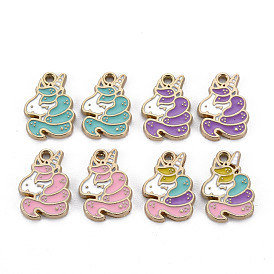 Alloy Enamel Pendants, Light Gold, Cadmium Free & Nickel Free & Lead Free, Unicorn