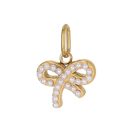 304 подвески из нержавеющей стали, бантом прелести, с имитацией жемчуга, ионное покрытие (ip)