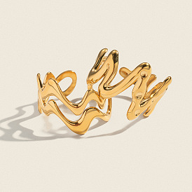 304 Stainless Steel Cuff Open Rings for Women, Wave