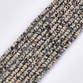 Natural Dalmatian Jasper Beads Strands, Faceted, Rondelle